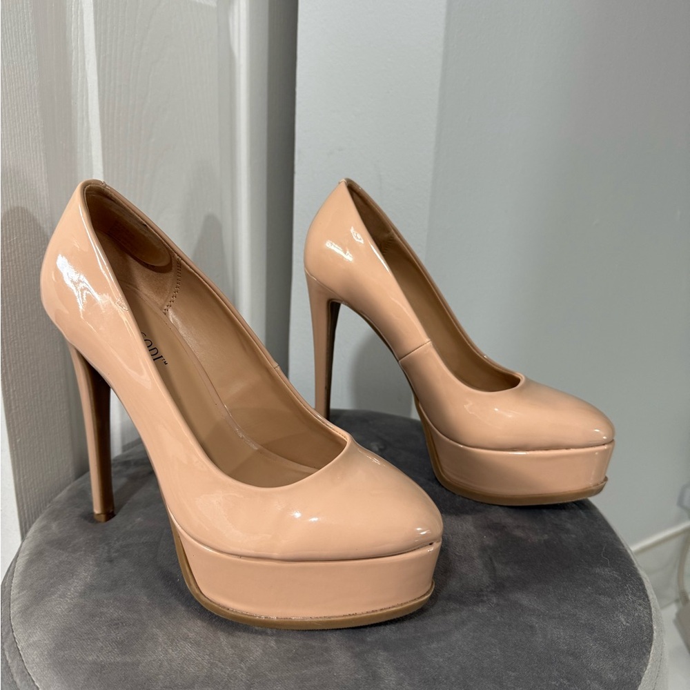 Nude Patent Leather Platform Pumps